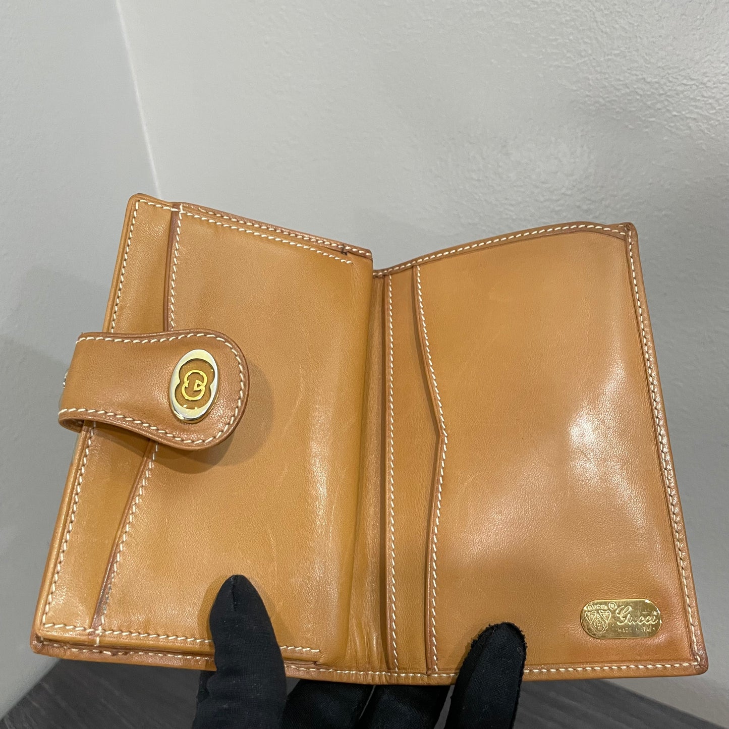 GUCCI GG Canvas Compact Wallet with Kiss Clasp