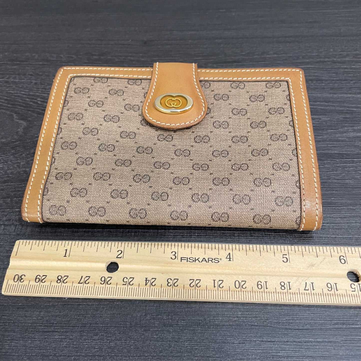 GUCCI GG Canvas Compact Wallet with Kiss Clasp