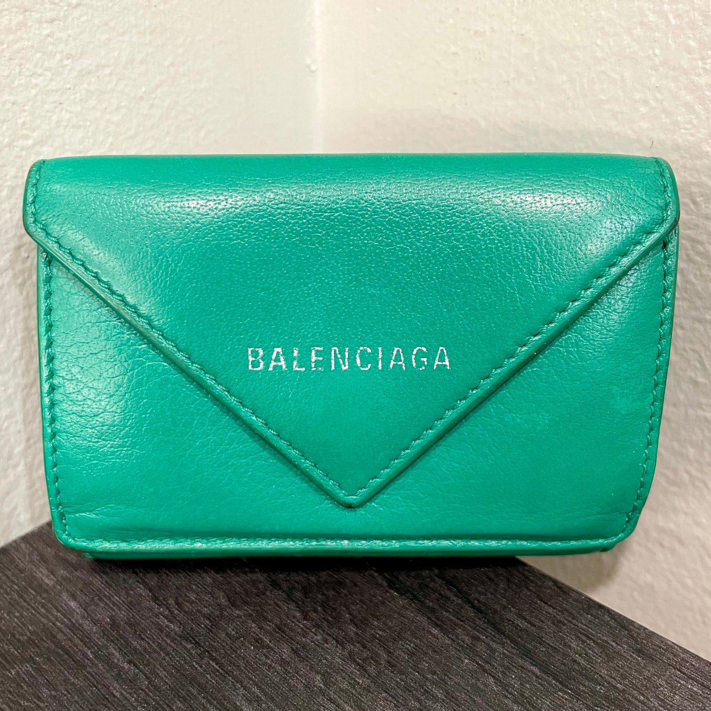 BALENCIAGA Sea Green Mini Leather Wallet