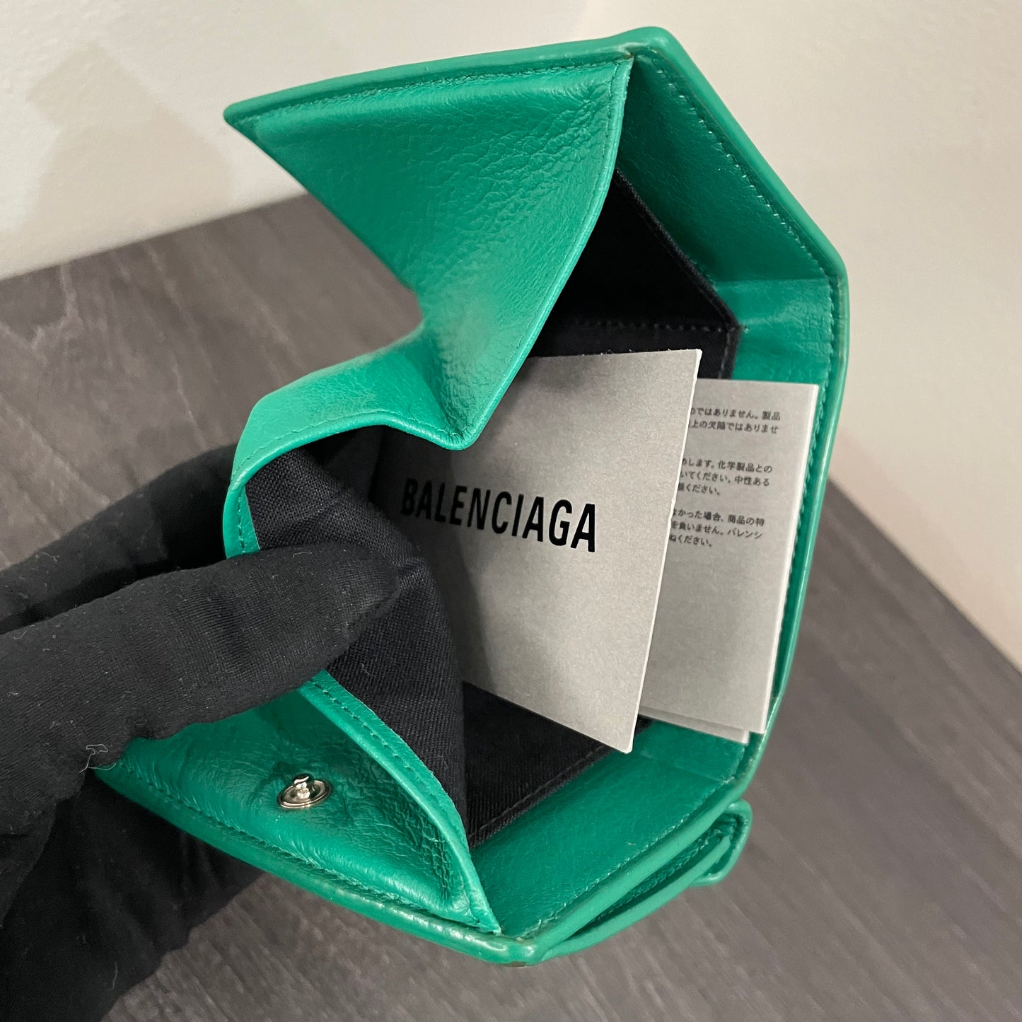 BALENCIAGA Sea Green Mini Leather Wallet