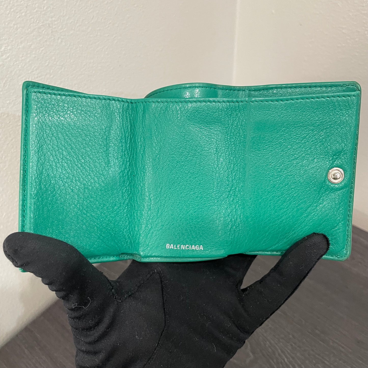 BALENCIAGA Sea Green Mini Leather Wallet