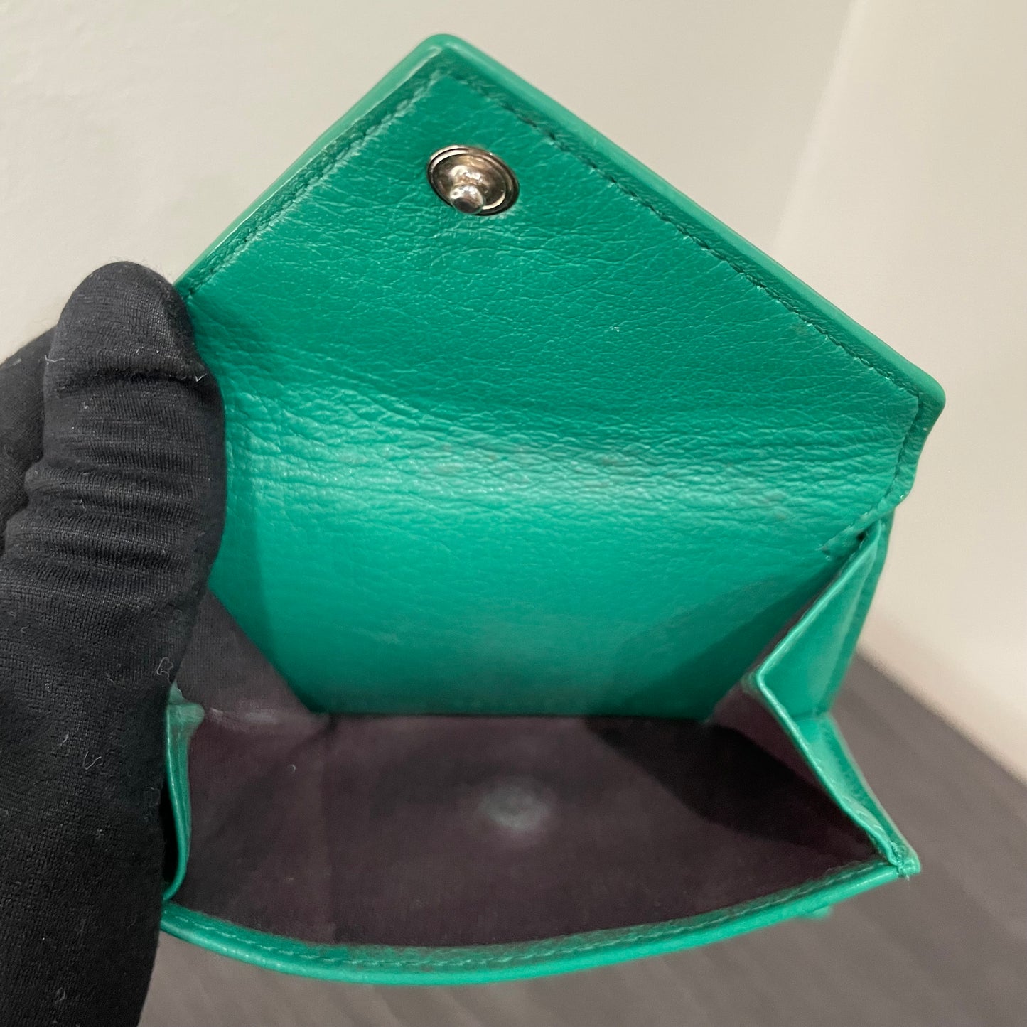 BALENCIAGA Sea Green Mini Leather Wallet