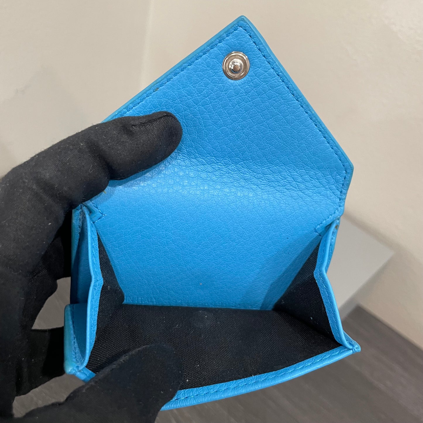 BALENCIAGA Sky Blue Mini Leather Wallet with Box