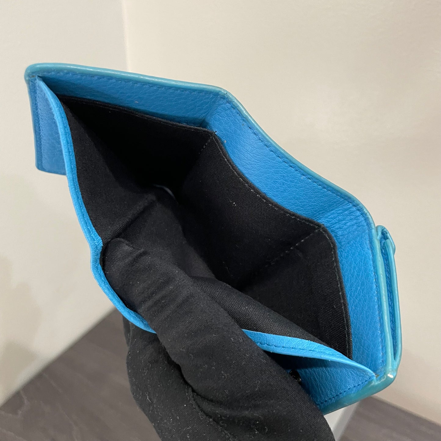 BALENCIAGA Sky Blue Mini Leather Wallet with Box