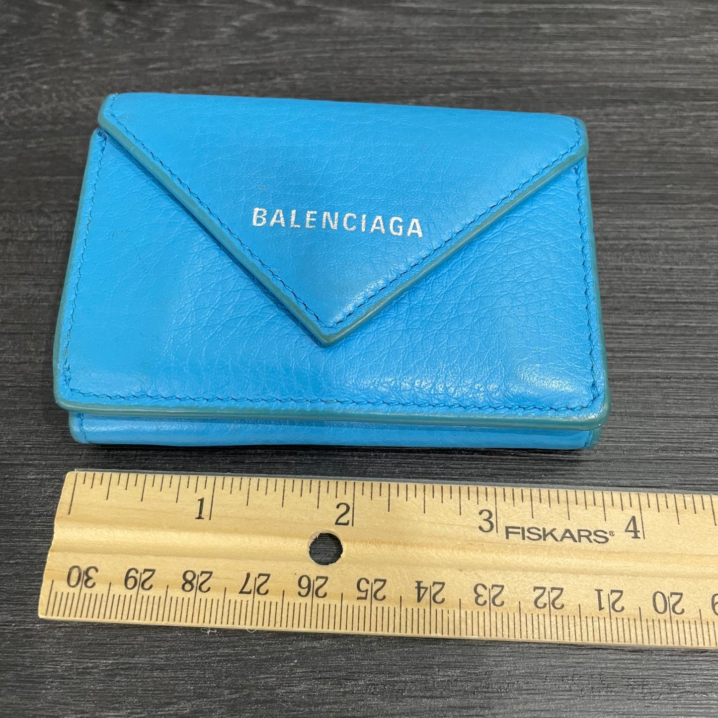 BALENCIAGA Sky Blue Mini Leather Wallet with Box