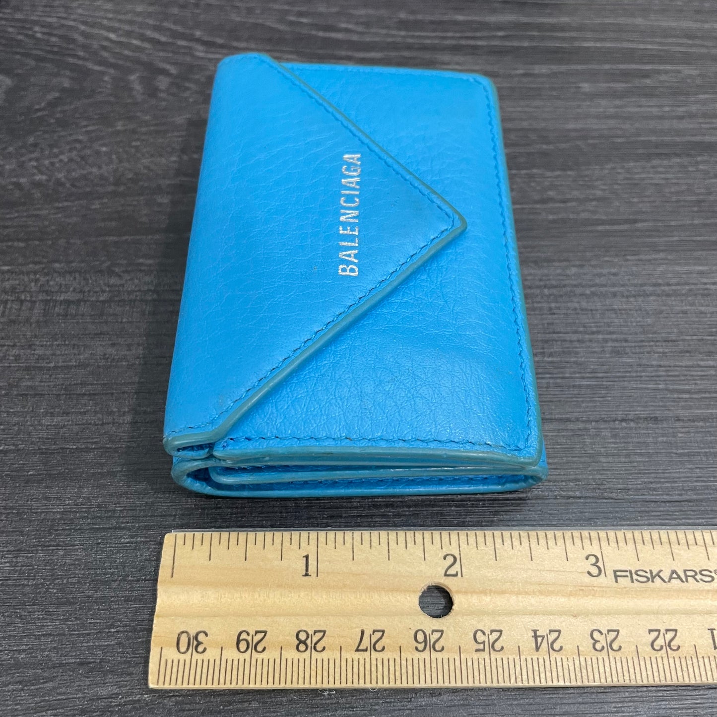 BALENCIAGA Sky Blue Mini Leather Wallet with Box