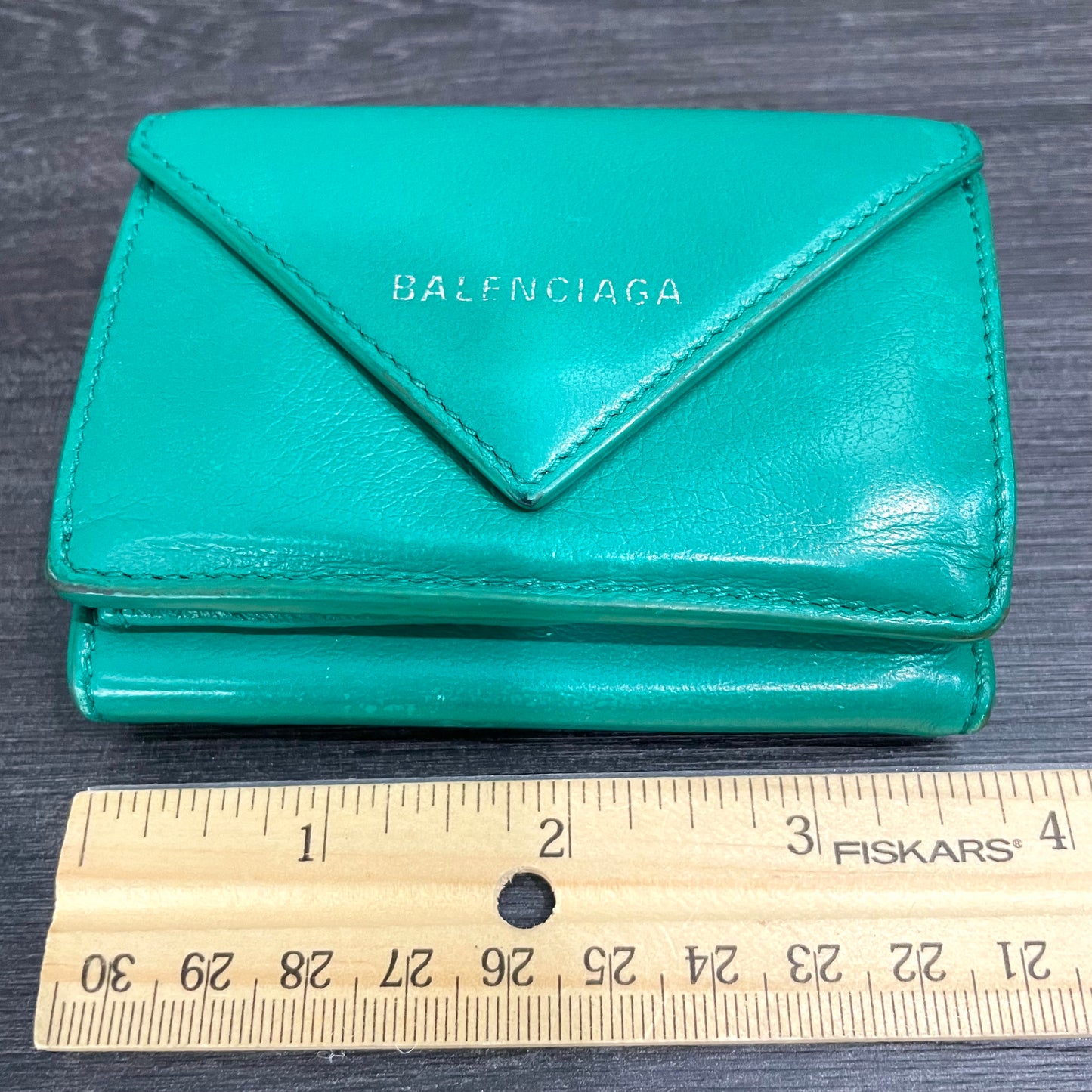 BALENCIAGA Sea Green Mini Leather Wallet