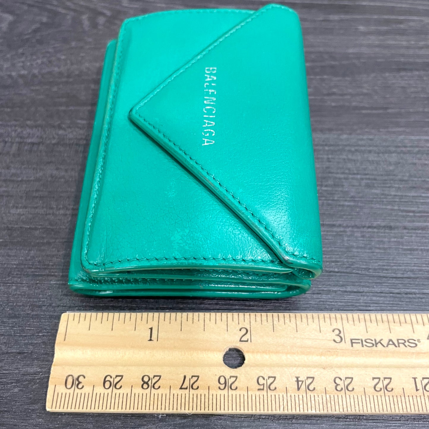 BALENCIAGA Sea Green Mini Leather Wallet