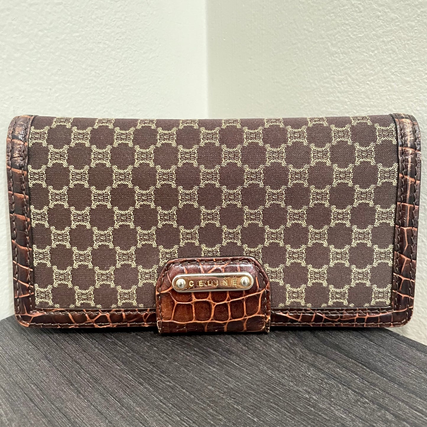 CELINE Brown Canvas Long Wallet