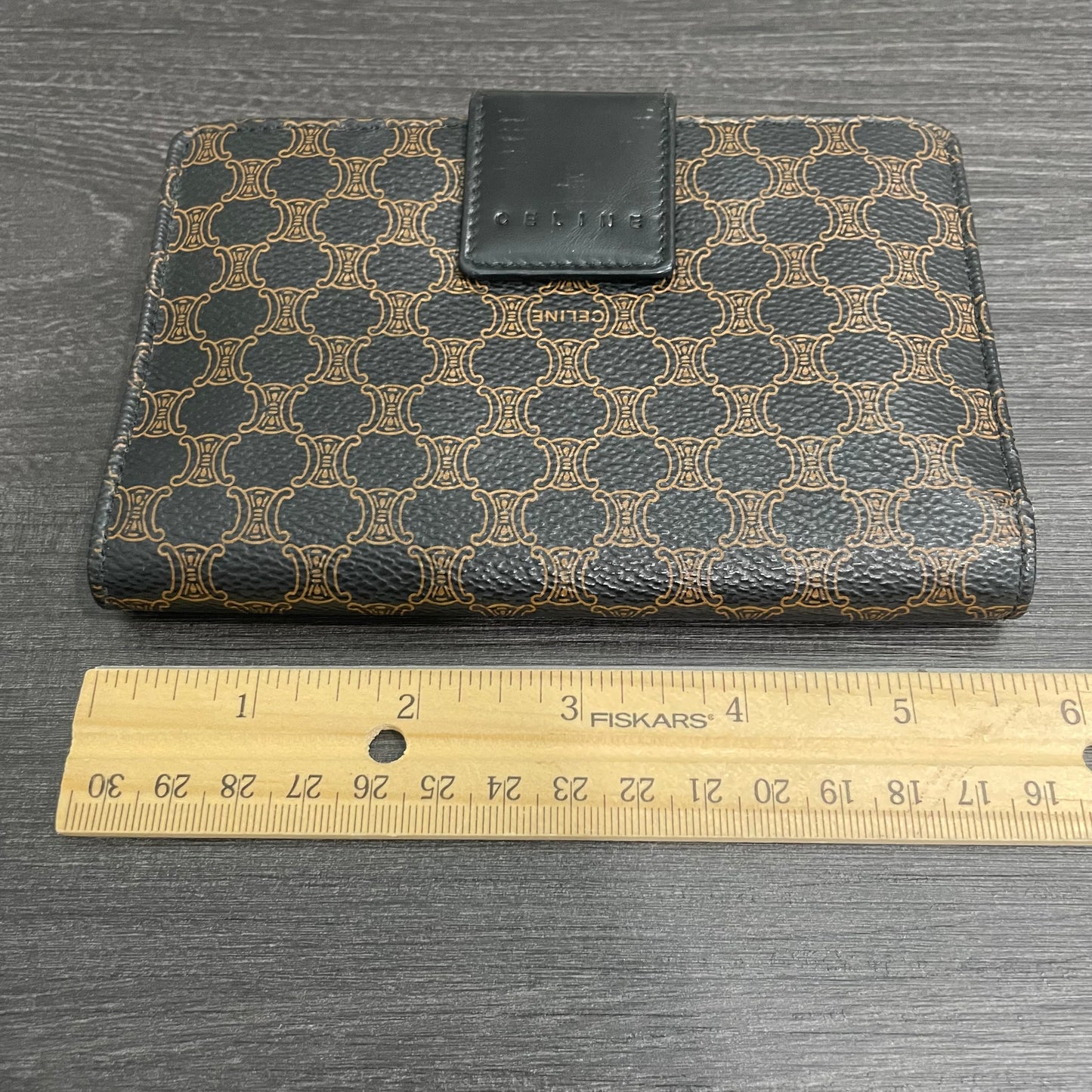CELINE Brown Leather Wallet with Kiss Clasp