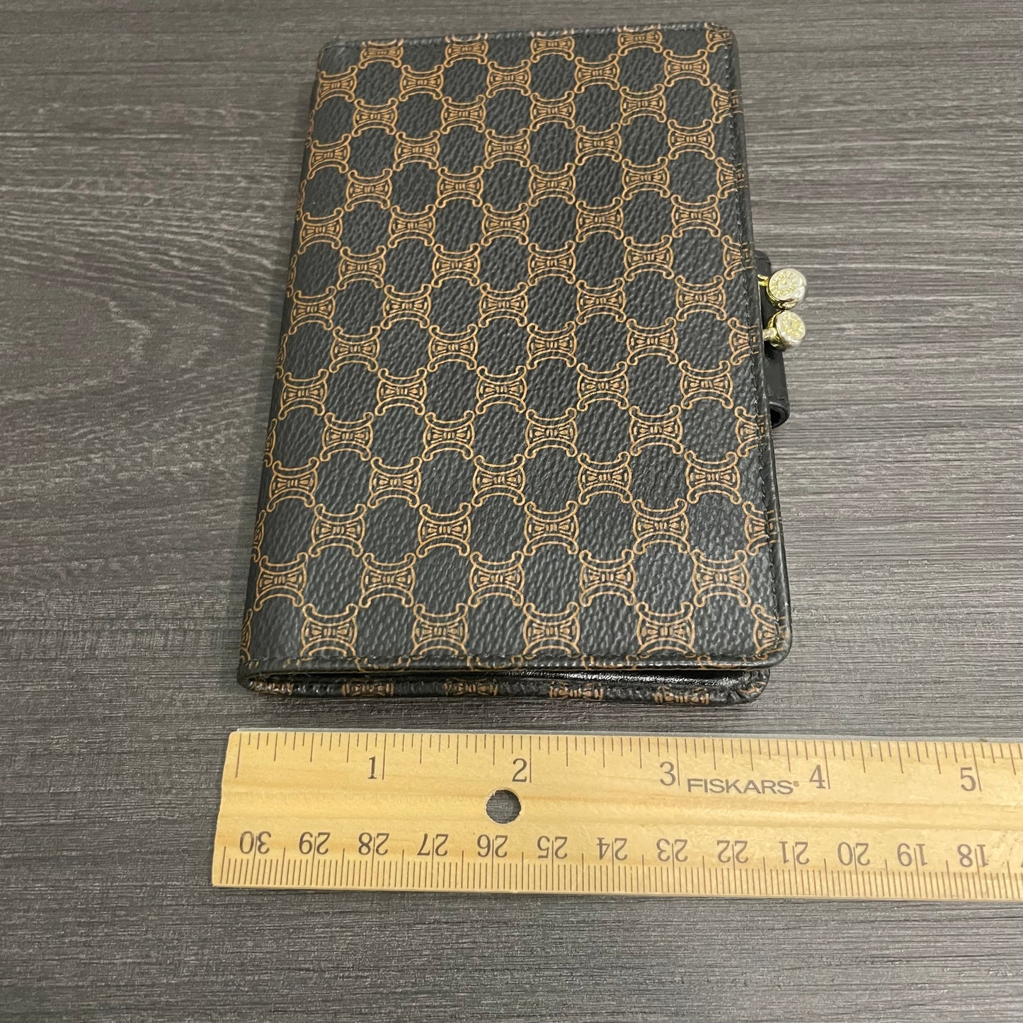 CELINE Brown Leather Wallet with Kiss Clasp