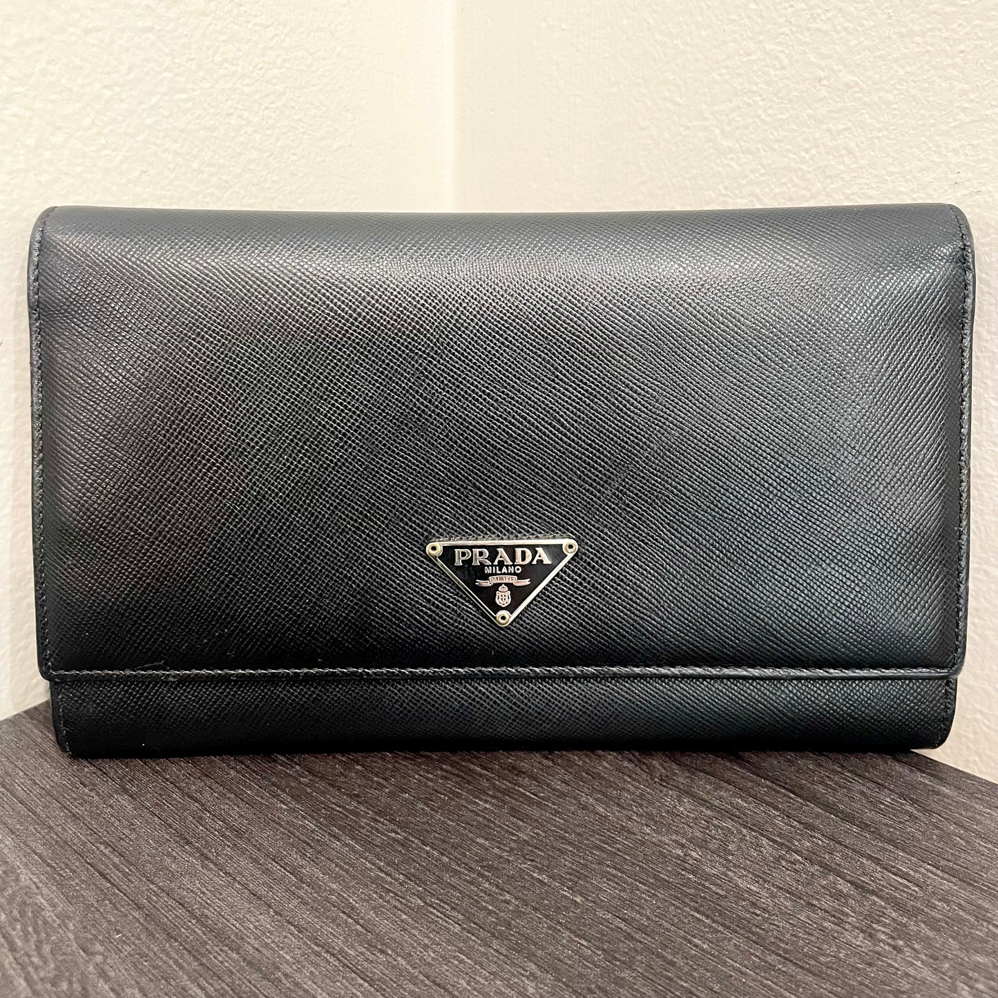 PRADA Black Leather Large Wallet