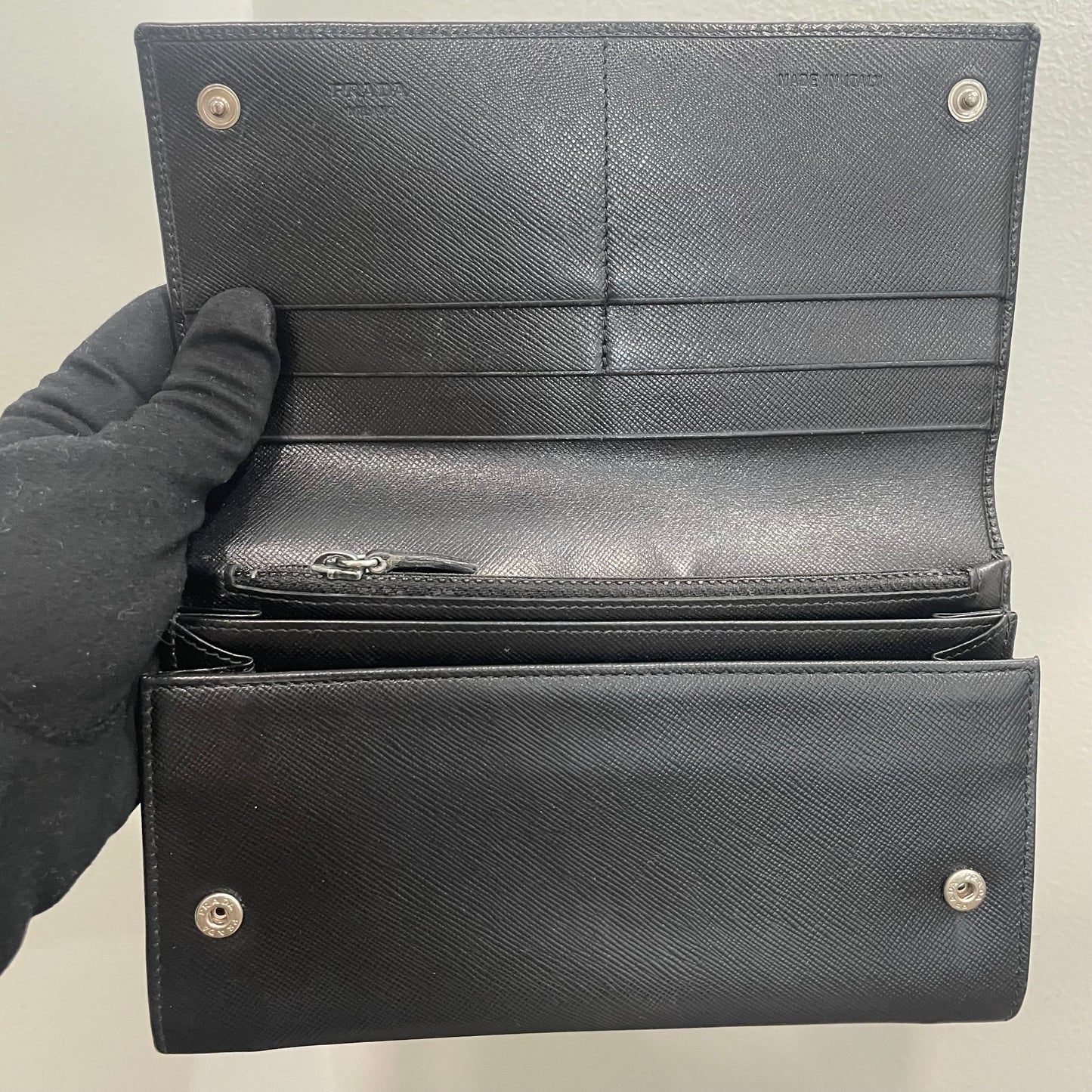 PRADA Black Leather Large Wallet