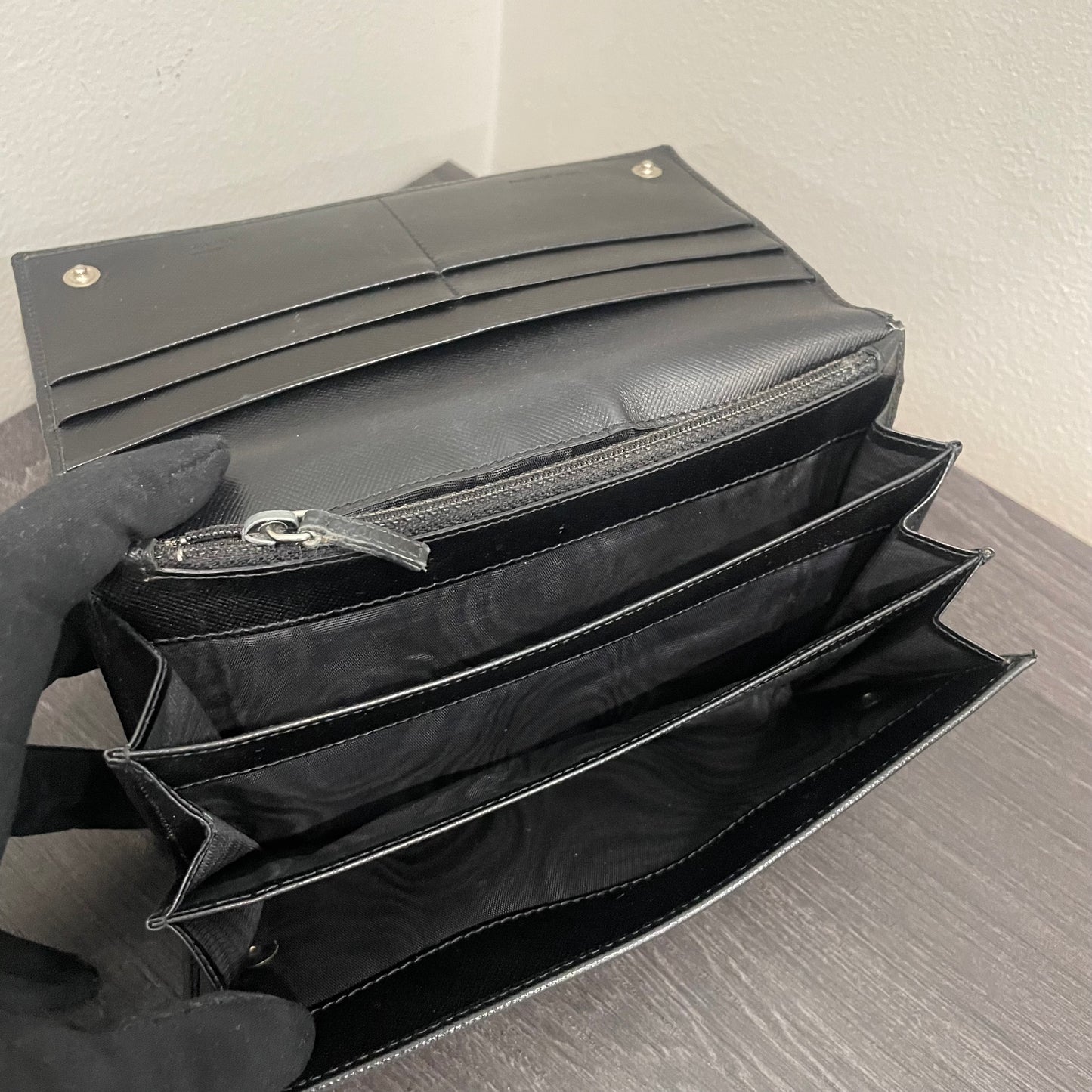 PRADA Black Leather Large Wallet