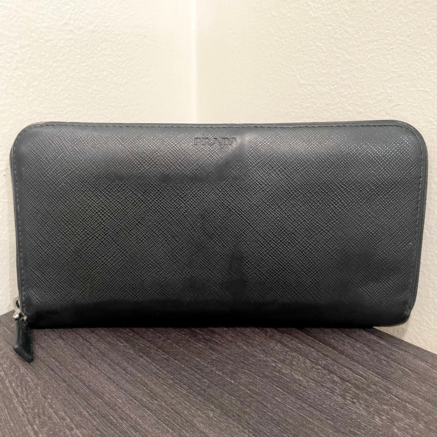 PRADA Black Leather Zippy Wallet