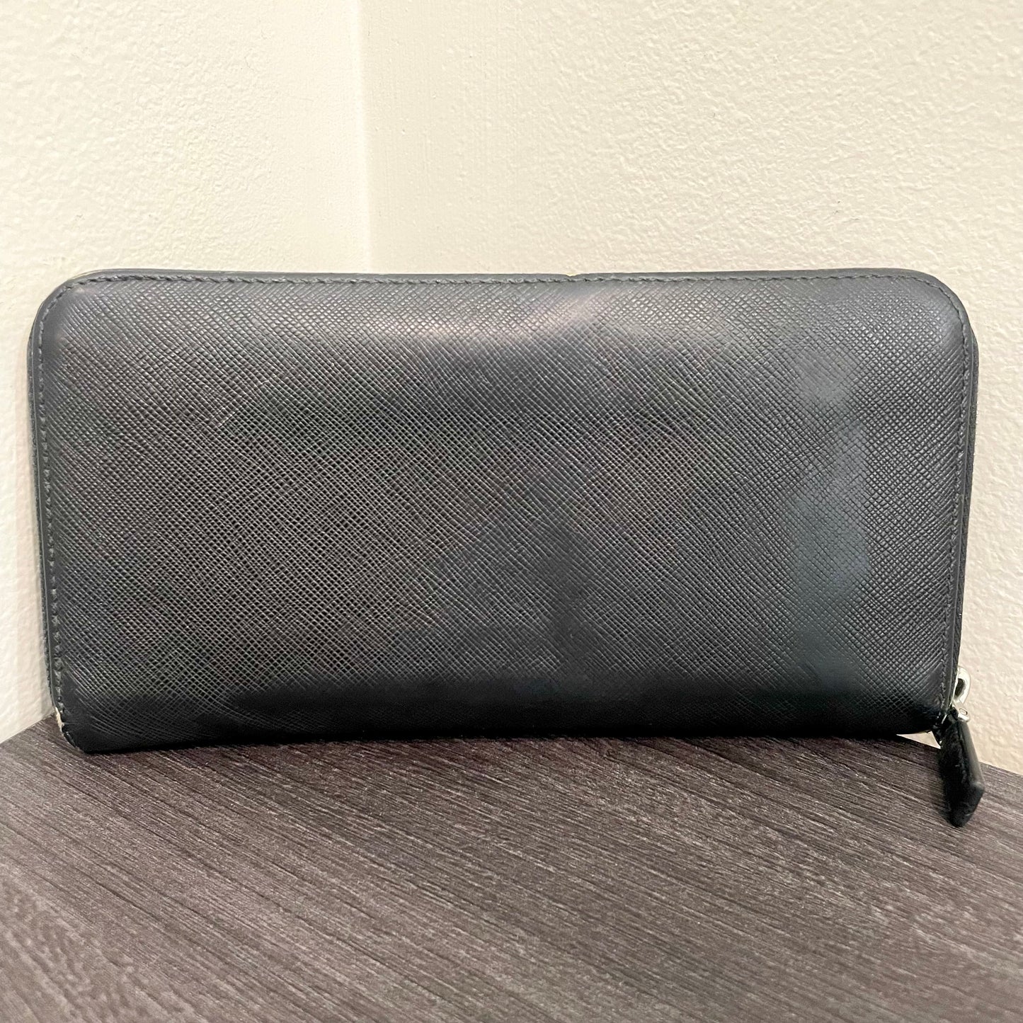 PRADA Black Leather Zippy Wallet