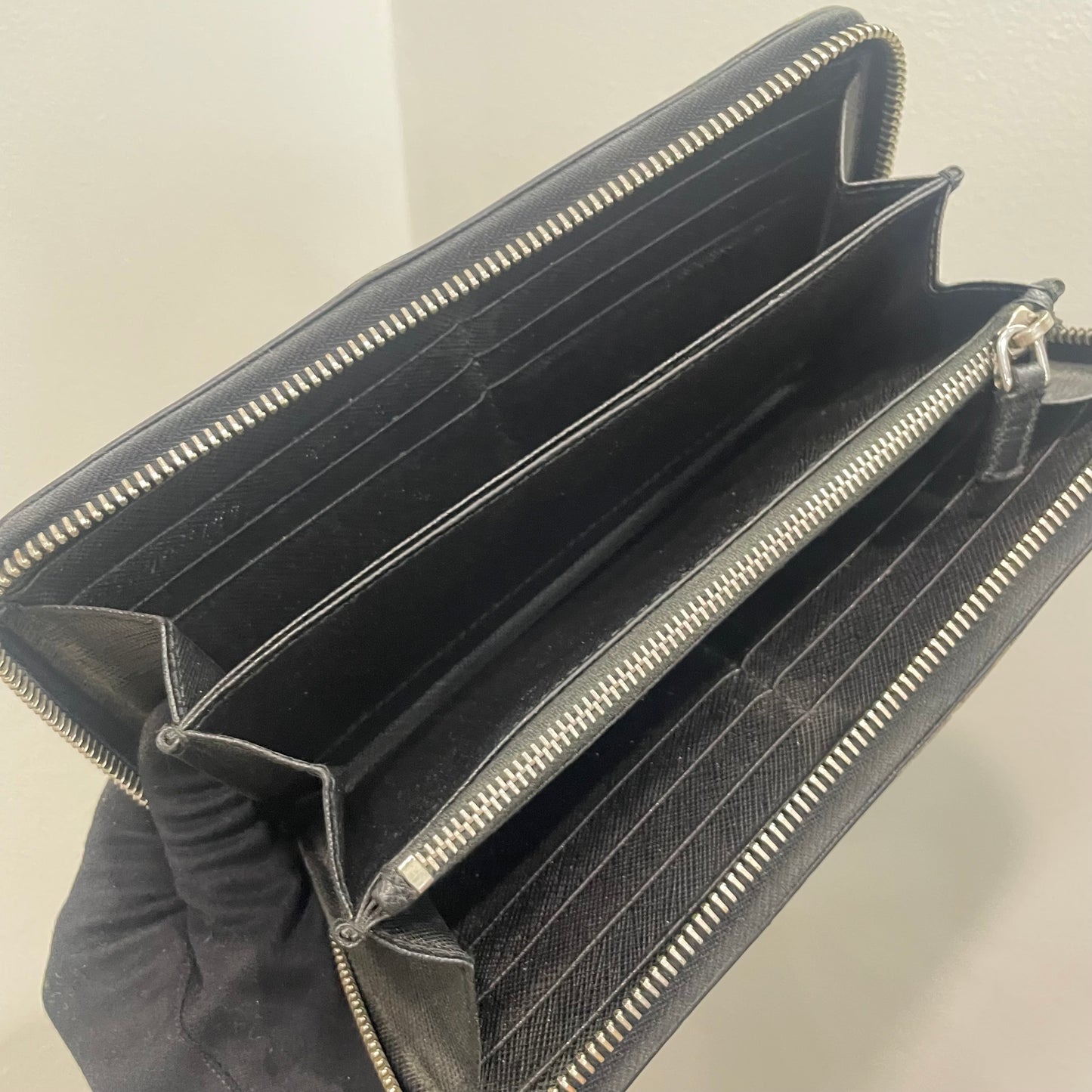 PRADA Black Leather Zippy Wallet