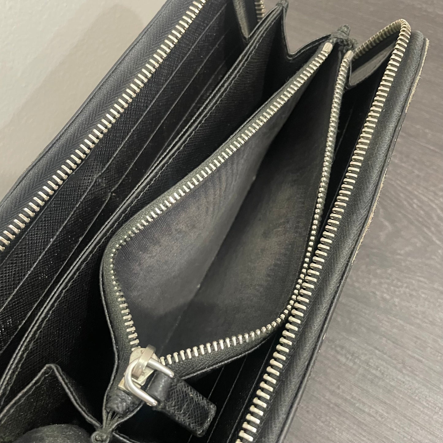 PRADA Black Leather Zippy Wallet