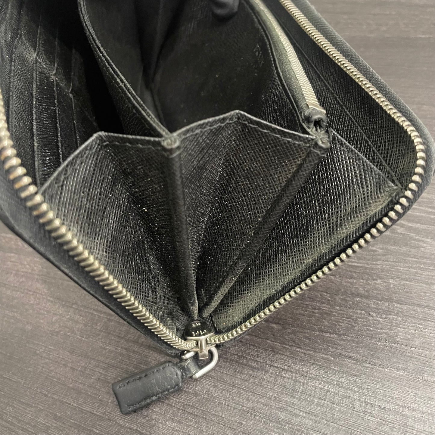 PRADA Black Leather Zippy Wallet