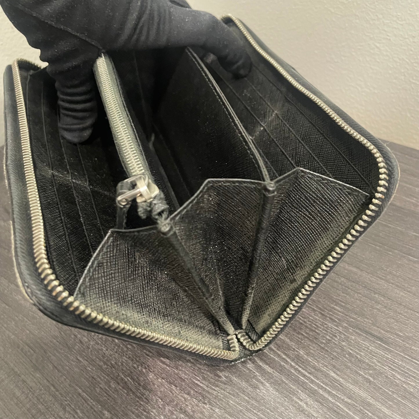 PRADA Black Leather Zippy Wallet