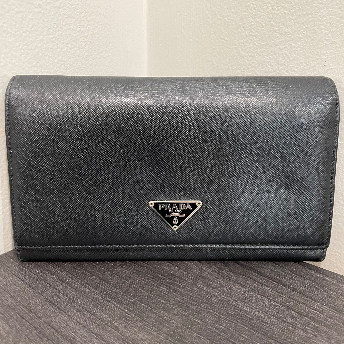 PRADA Black Leather Large Wallet
