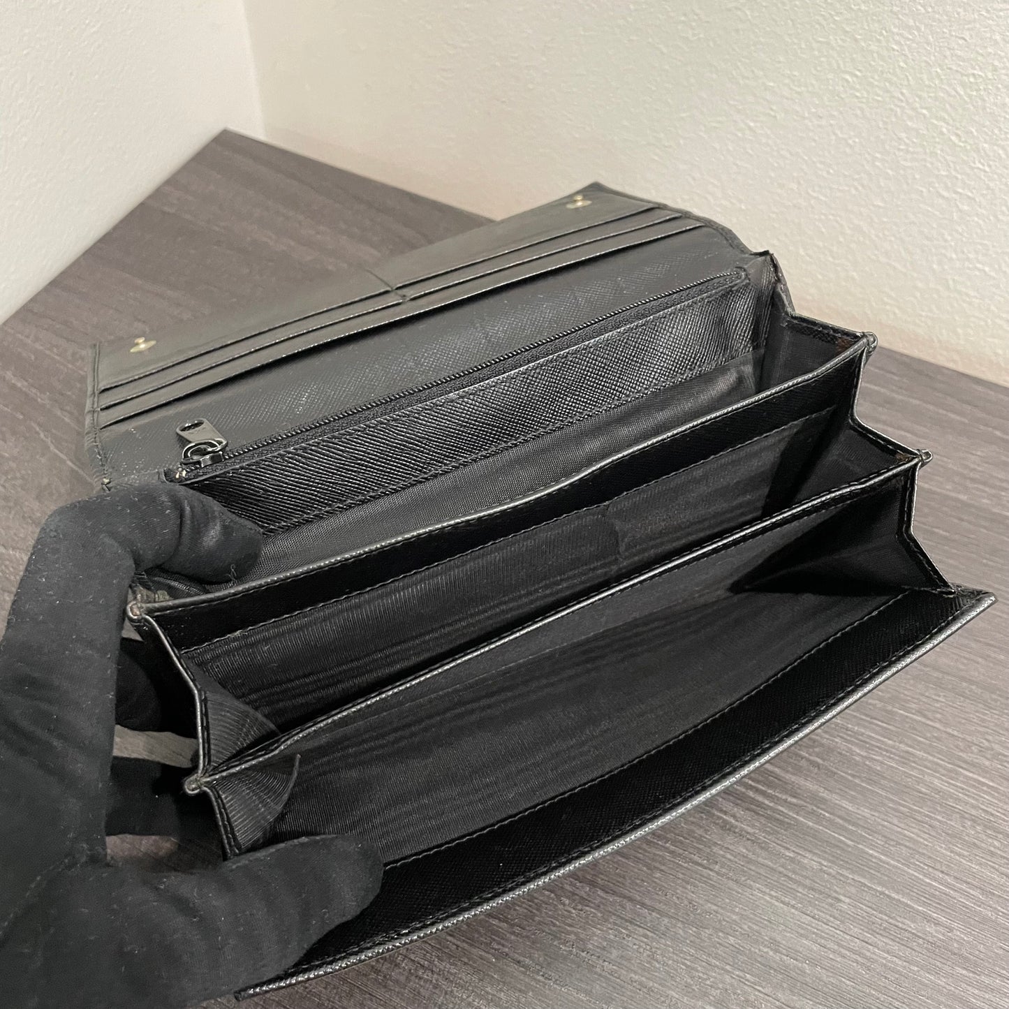 PRADA Black Leather Large Wallet