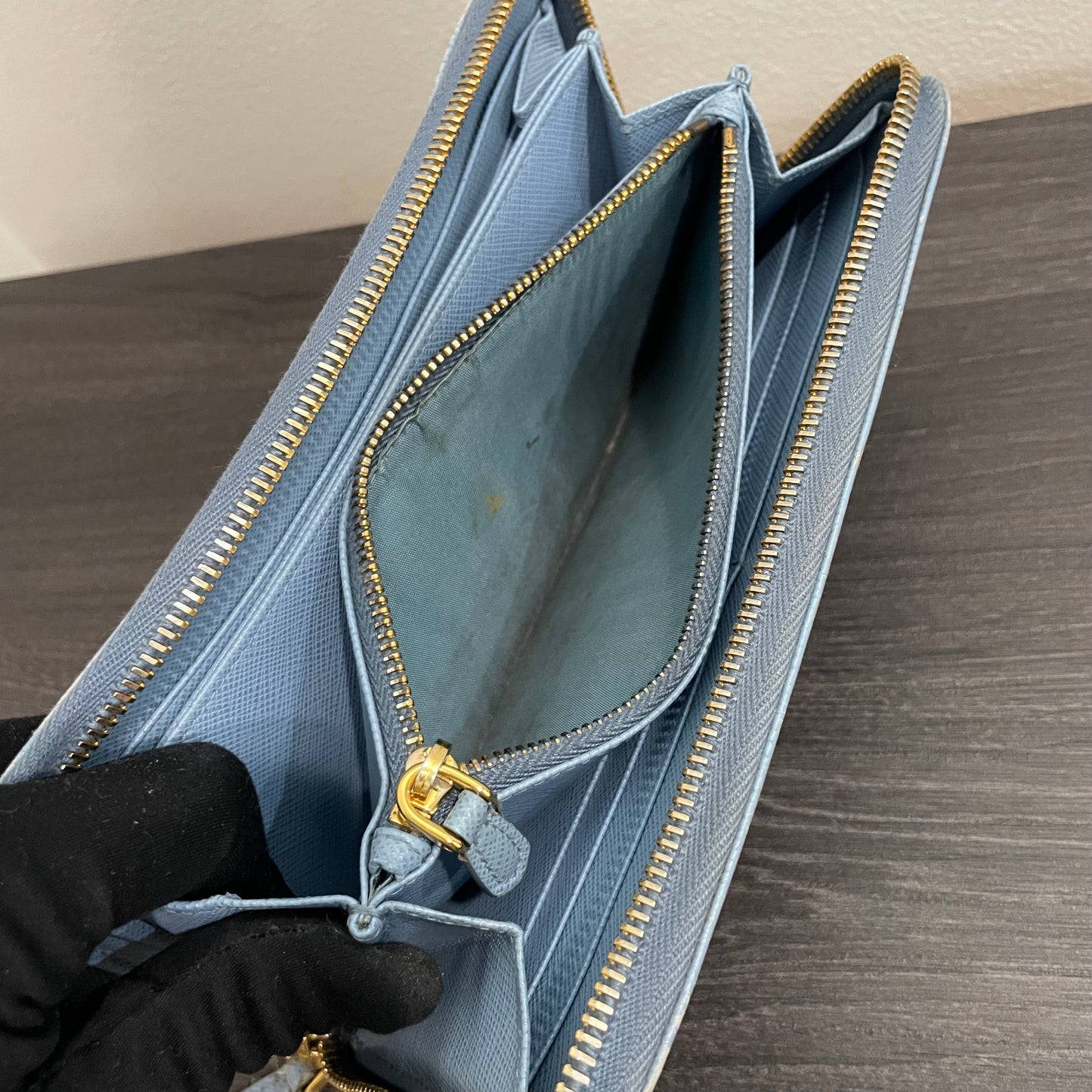 PRADA Blue Leather Zippy Wallet