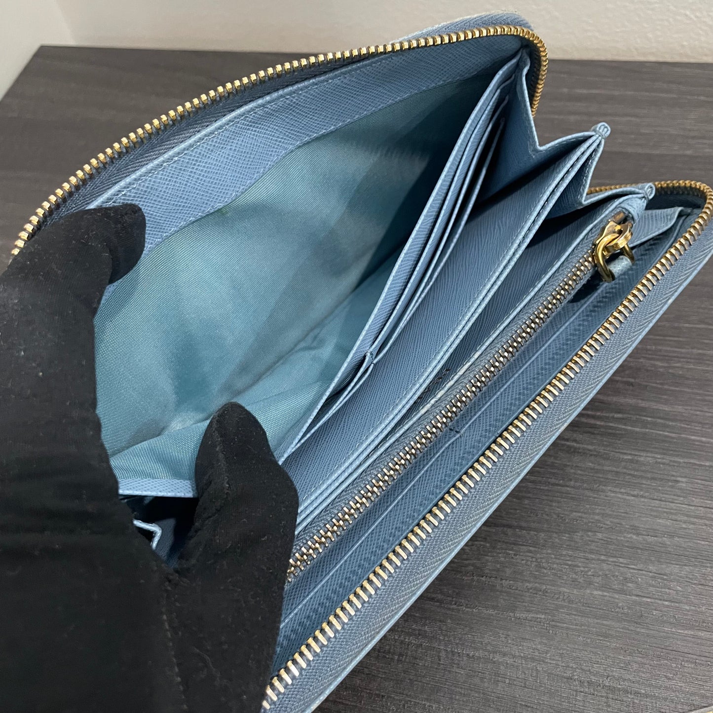 PRADA Blue Leather Zippy Wallet