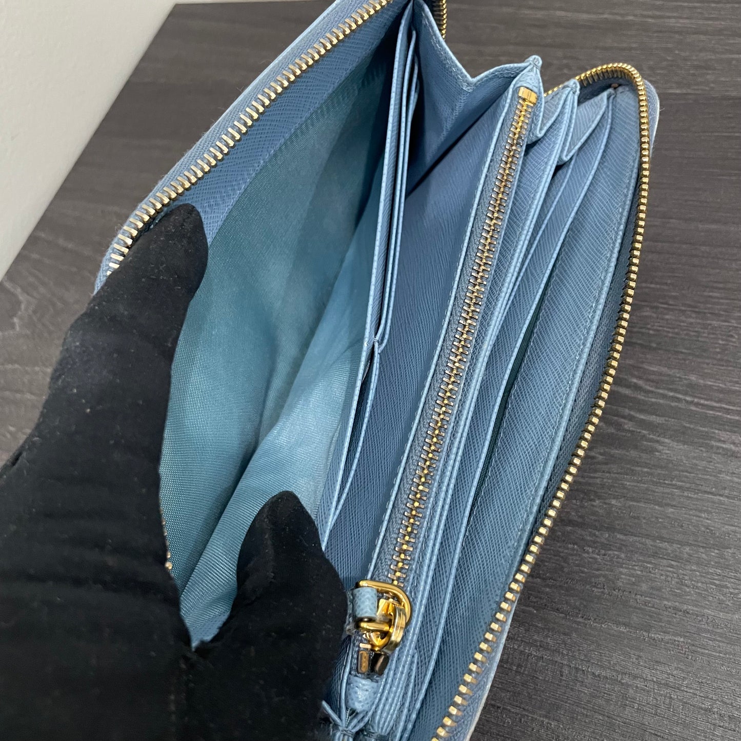 PRADA Blue Leather Zippy Wallet