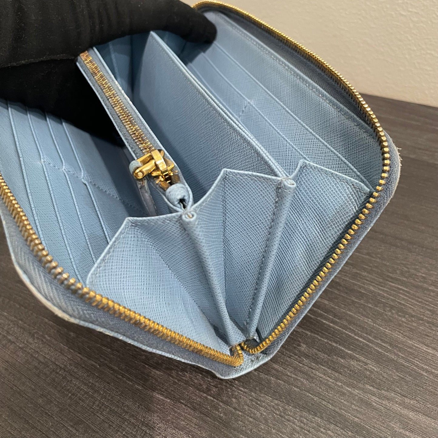 PRADA Blue Leather Zippy Wallet