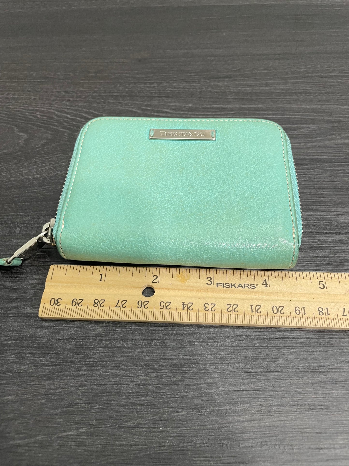TIFFANY & Co. Blue Leather Mini Zippy Wallet