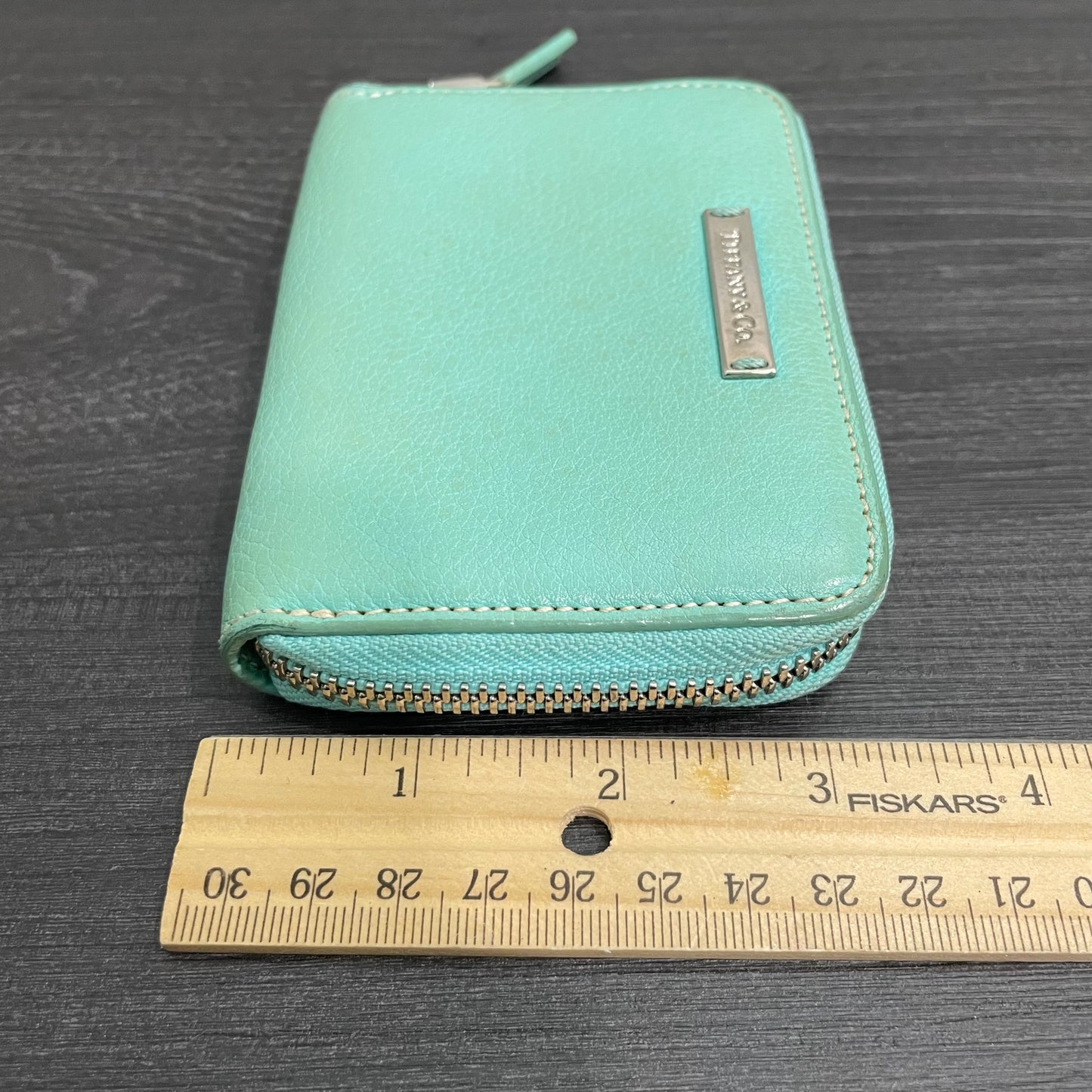 TIFFANY & Co. Blue Leather Mini Zippy Wallet