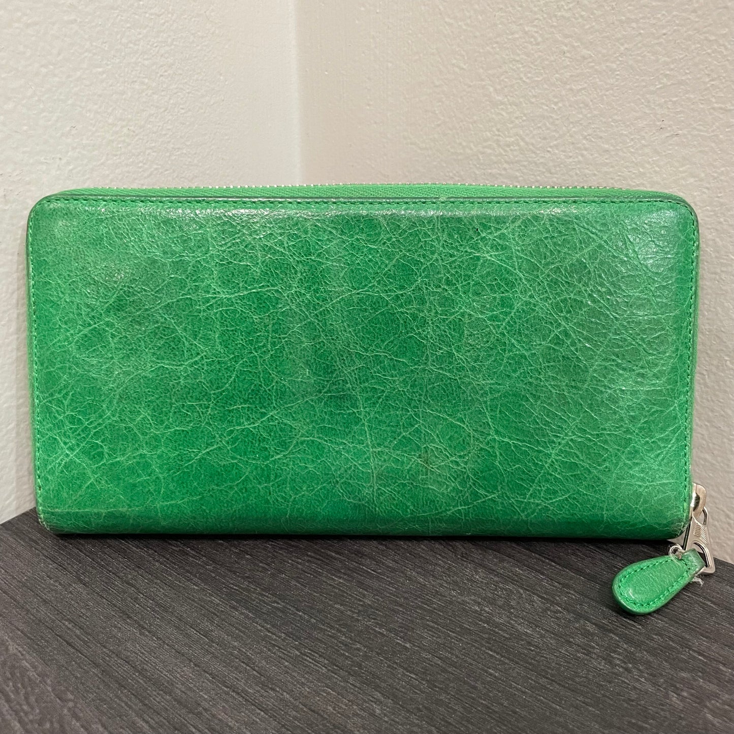 BALENCIAGA Green Leather Long Wallet