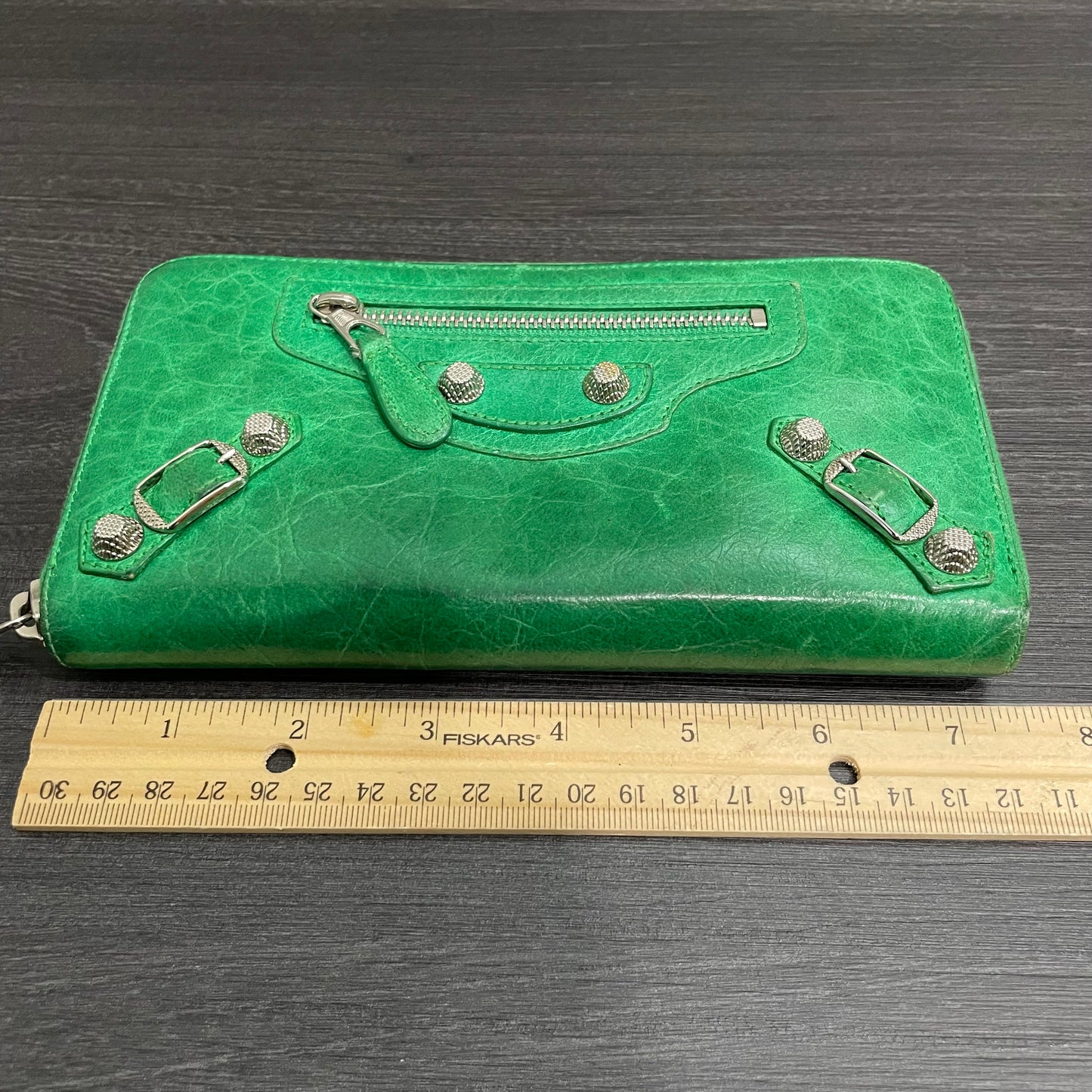 BALENCIAGA Green Leather Long Wallet