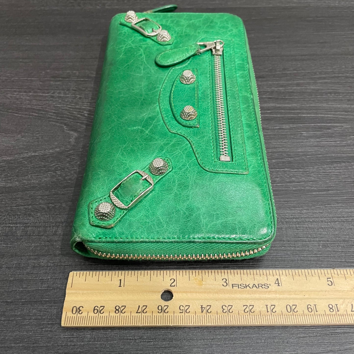BALENCIAGA Green Leather Long Wallet