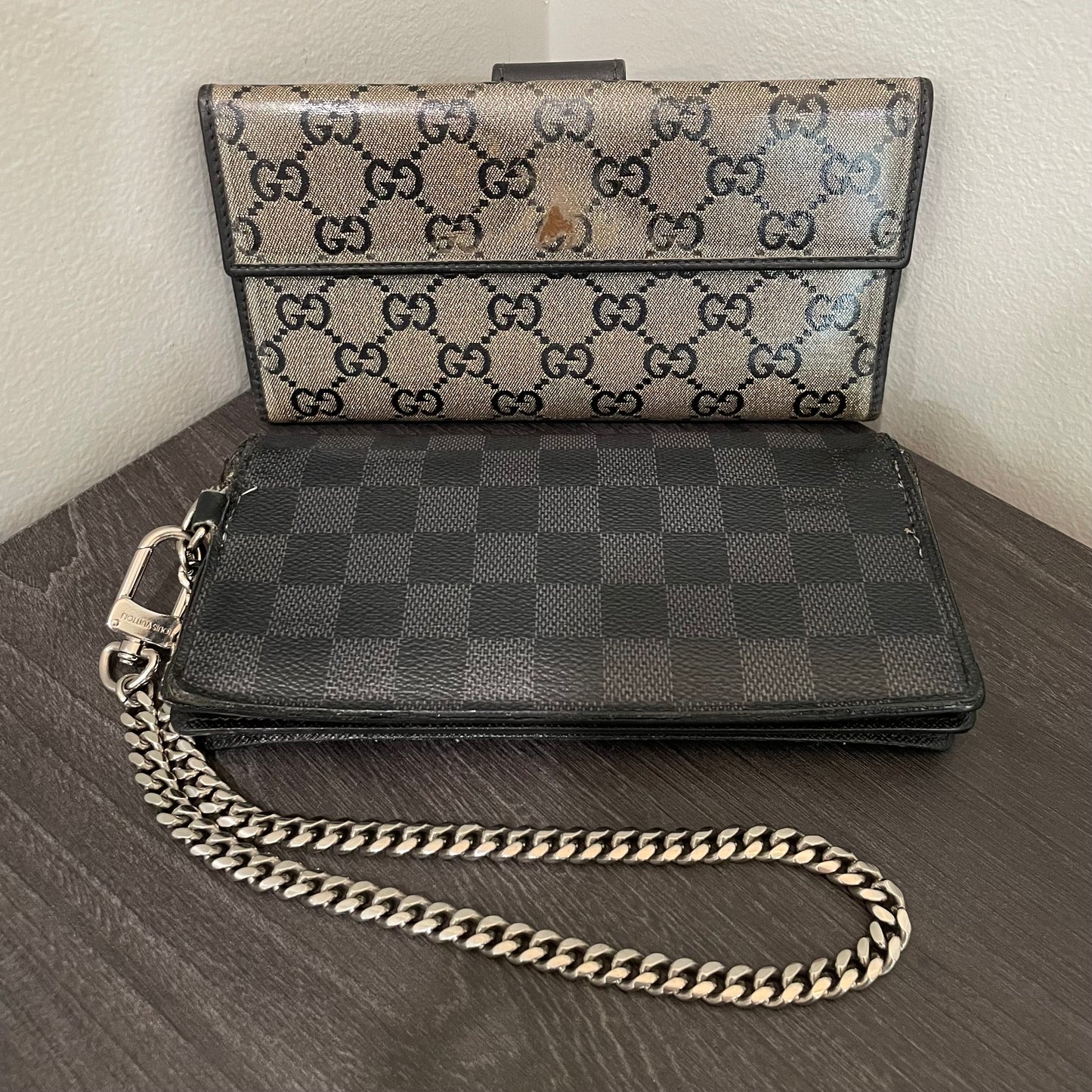 SOLD! Louis Vuitton Damier Graphite Wallet & Gucci Leather Wallet