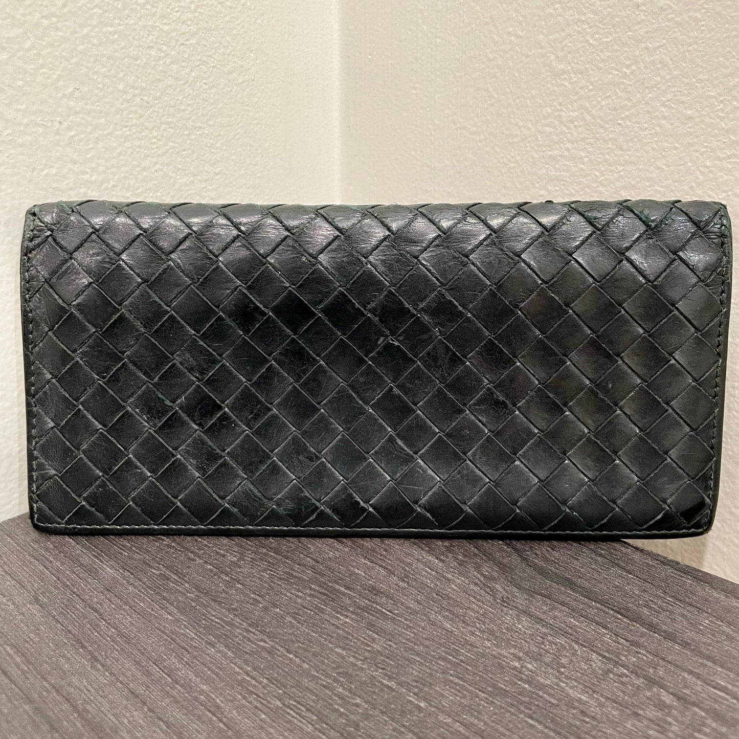 BOTTEGA VENETA Black Weave Leather Wallet