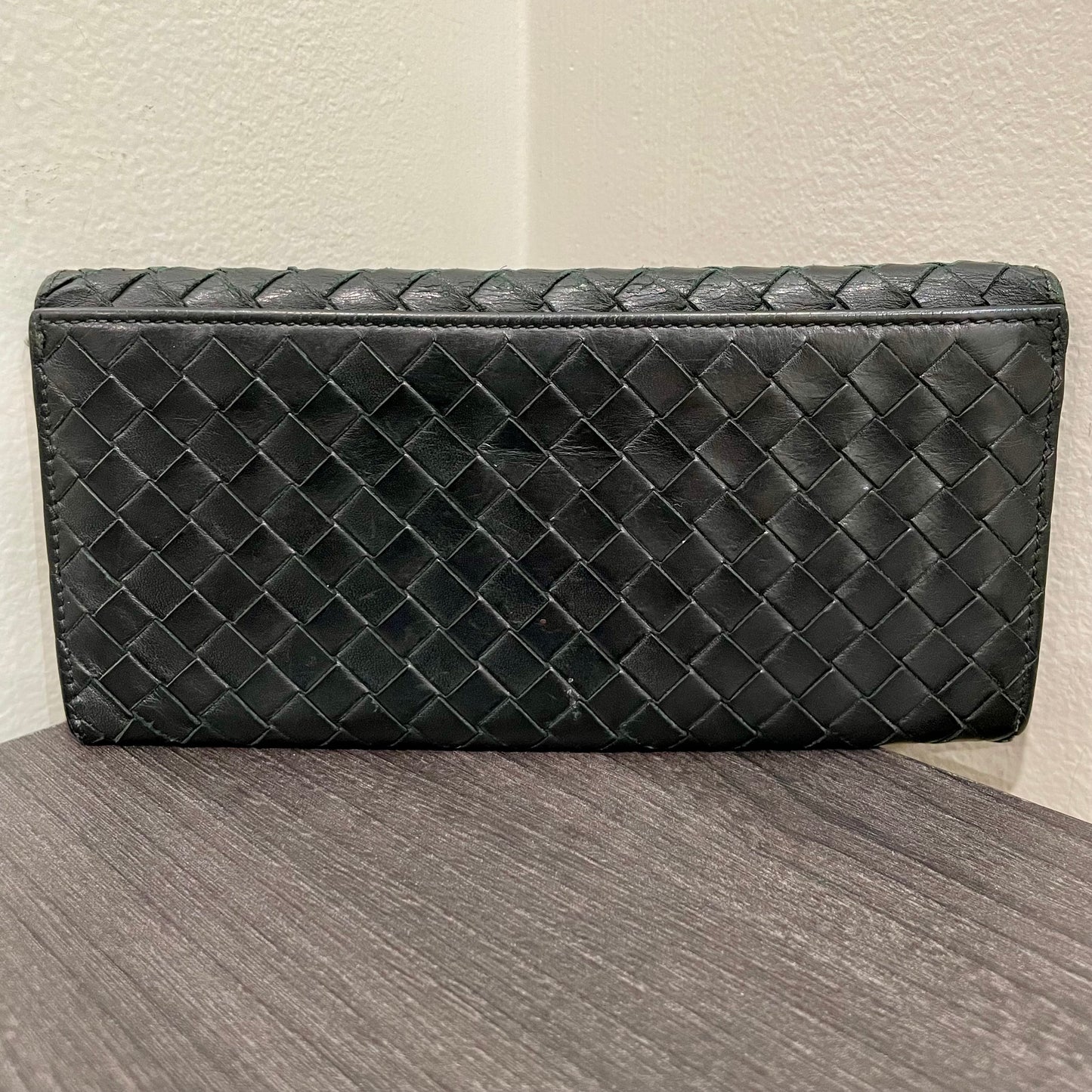 BOTTEGA VENETA Black Weave Leather Wallet