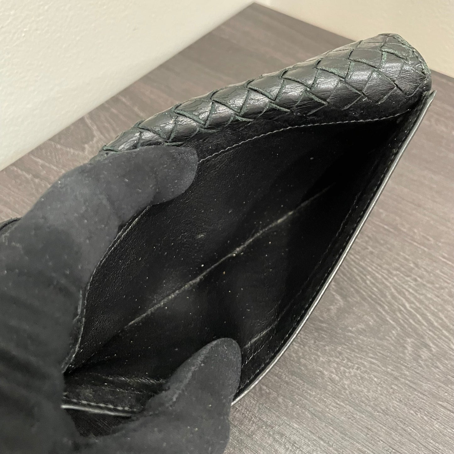 BOTTEGA VENETA Black Weave Leather Wallet