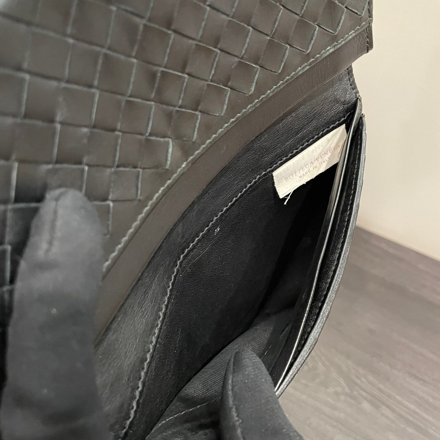 BOTTEGA VENETA Black Weave Leather Wallet