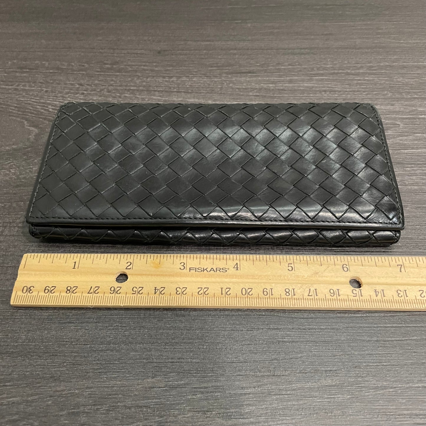 BOTTEGA VENETA Black Weave Leather Wallet