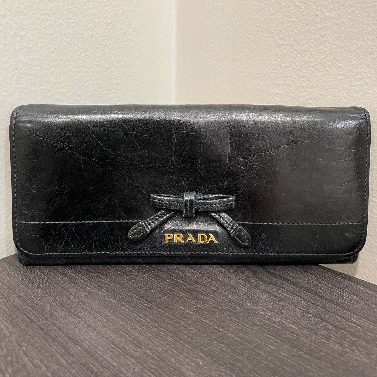 PRADA Black Leather Long Wallet