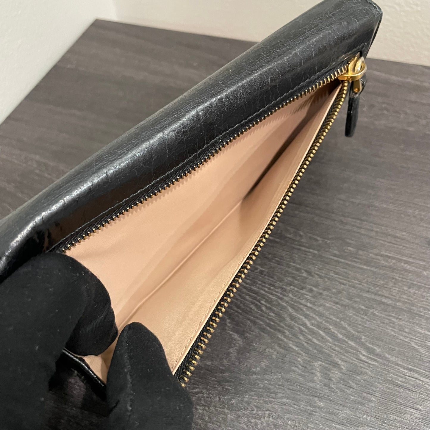 PRADA Black Leather Long Wallet
