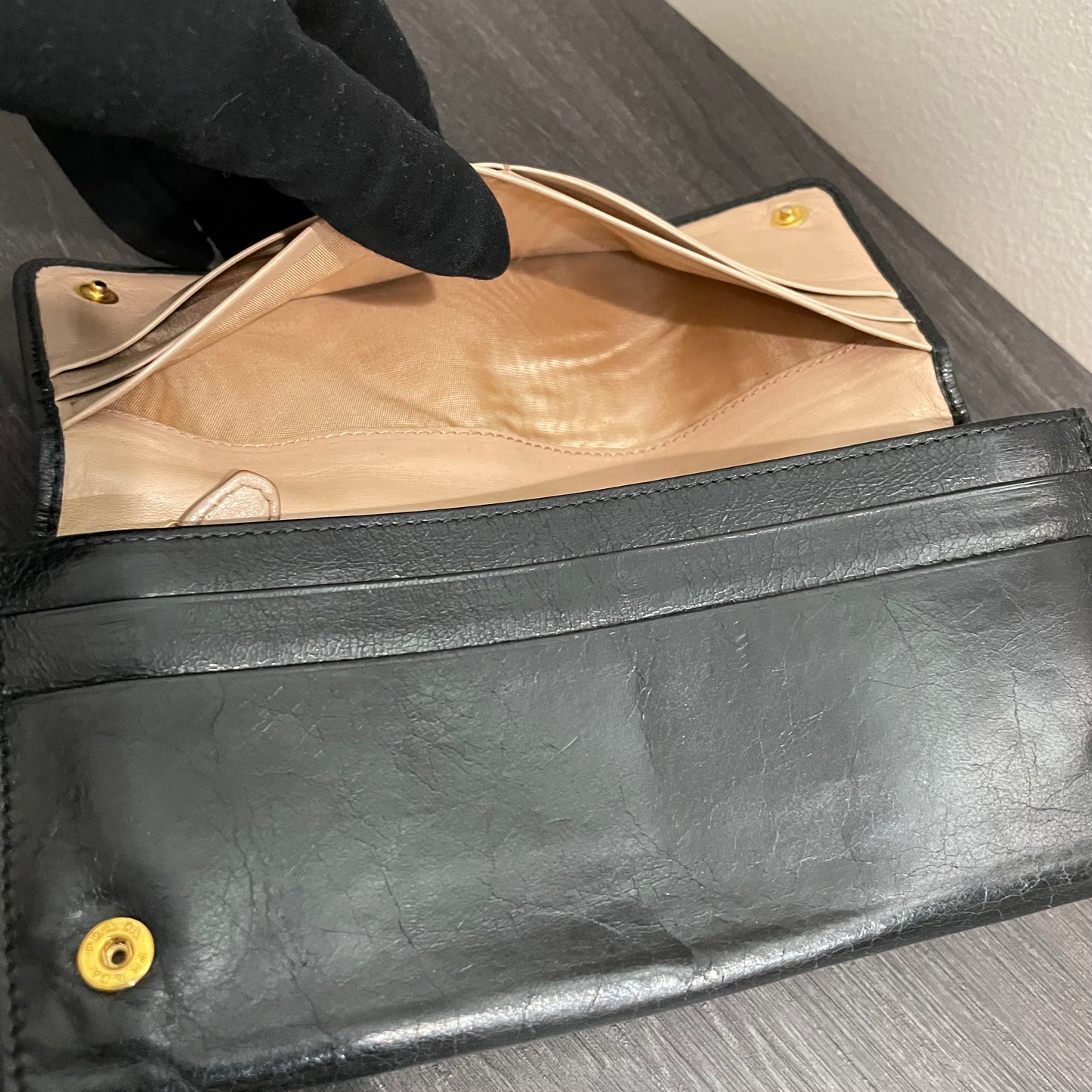 PRADA Black Leather Long Wallet