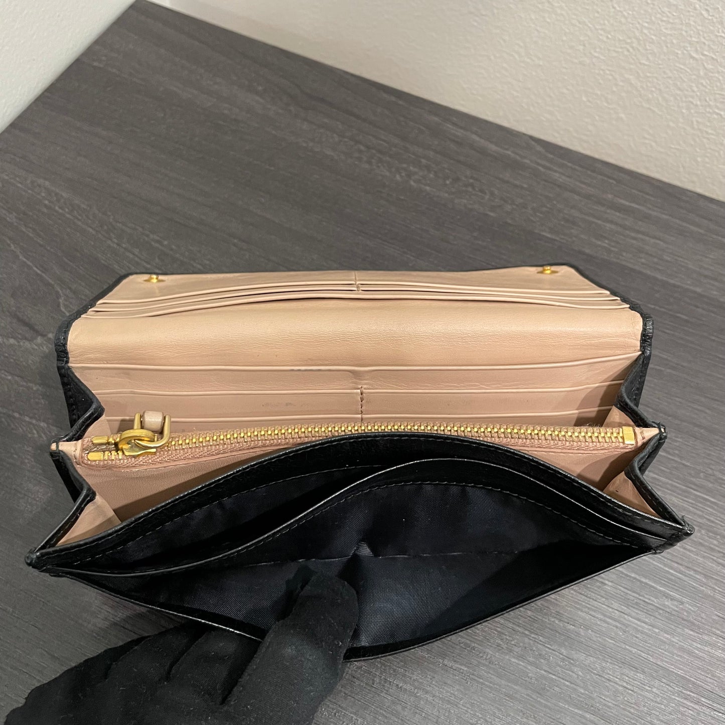 PRADA Black Leather Long Wallet