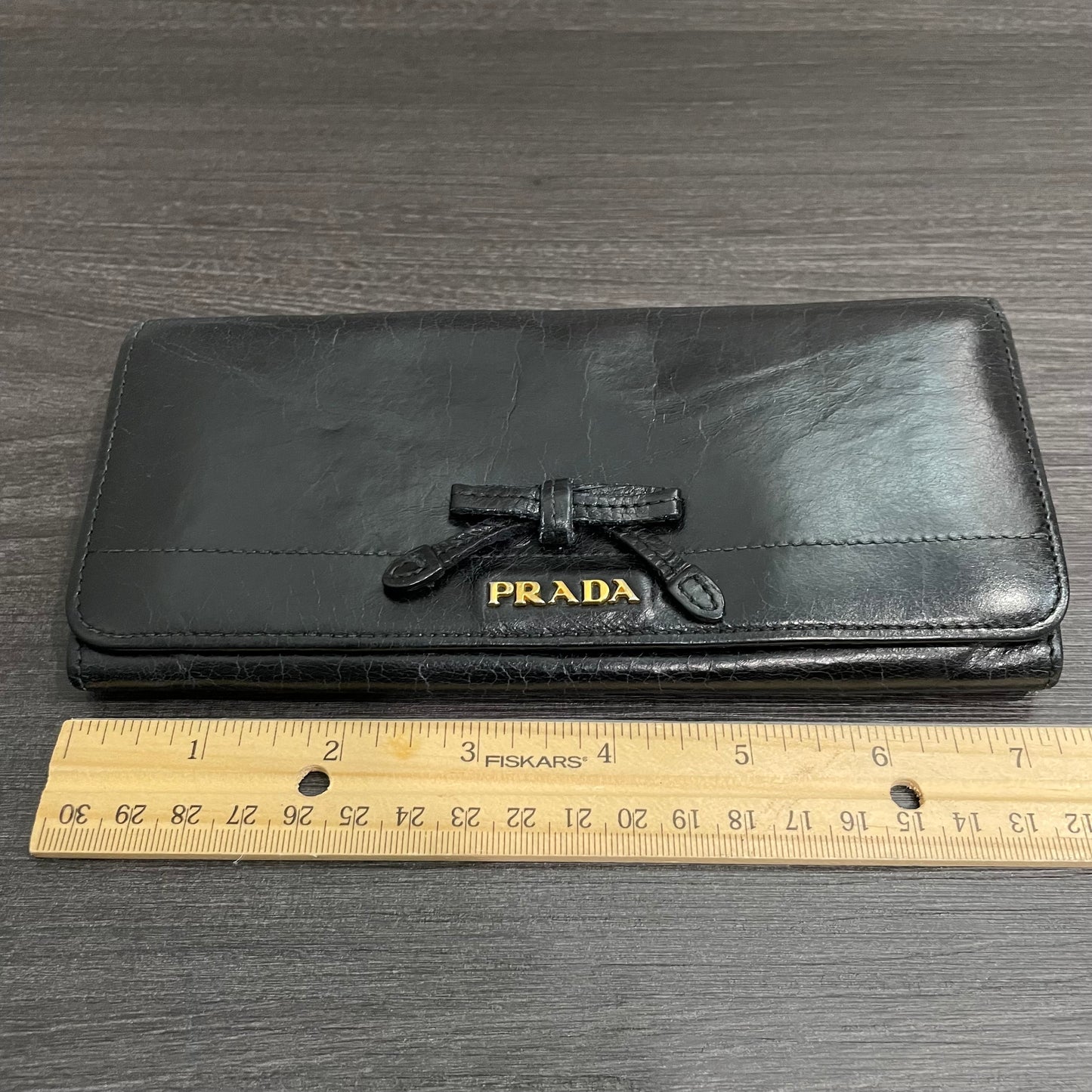 PRADA Black Leather Long Wallet