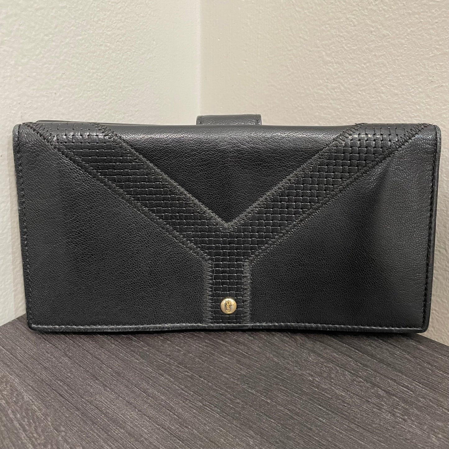 YVES SAINT LAURENT Black Leather Long Wallet
