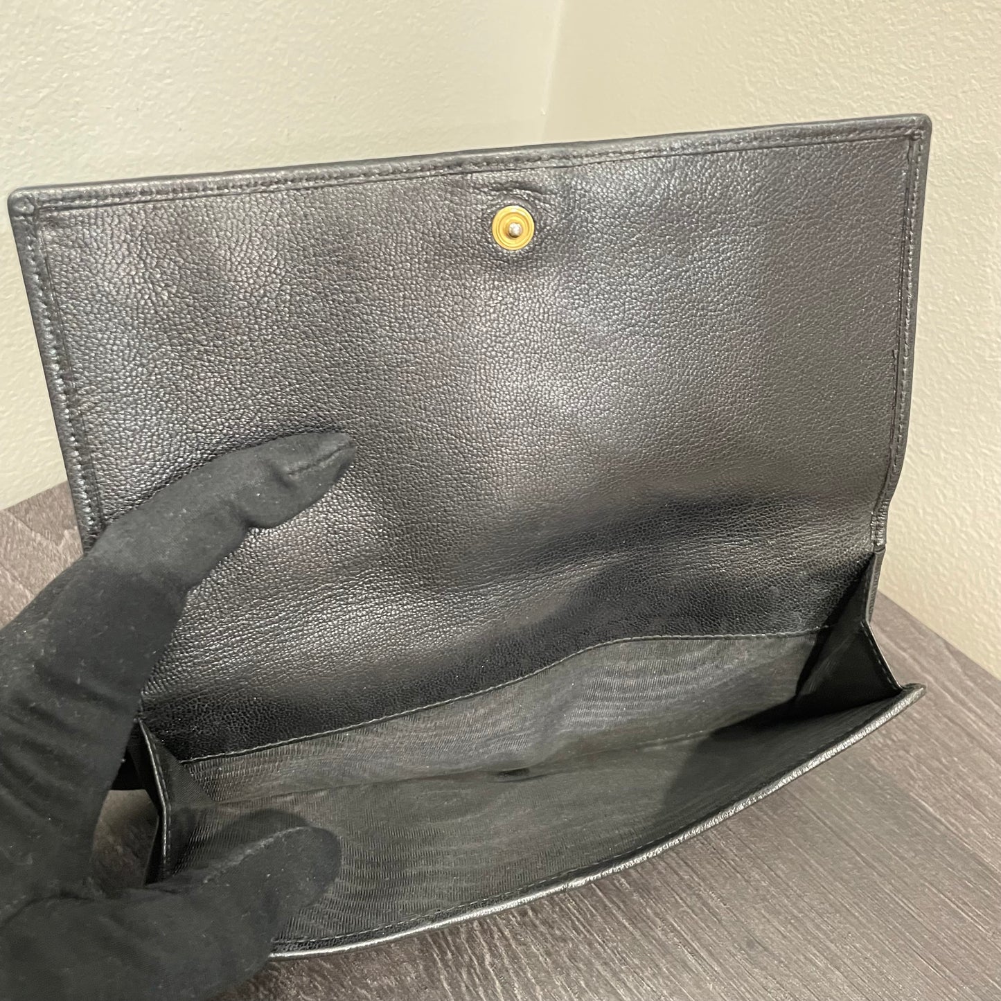YVES SAINT LAURENT Black Leather Long Wallet