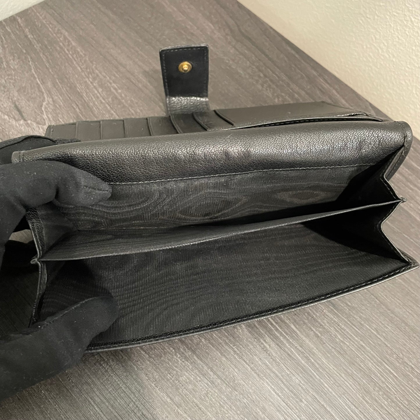 YVES SAINT LAURENT Black Leather Long Wallet