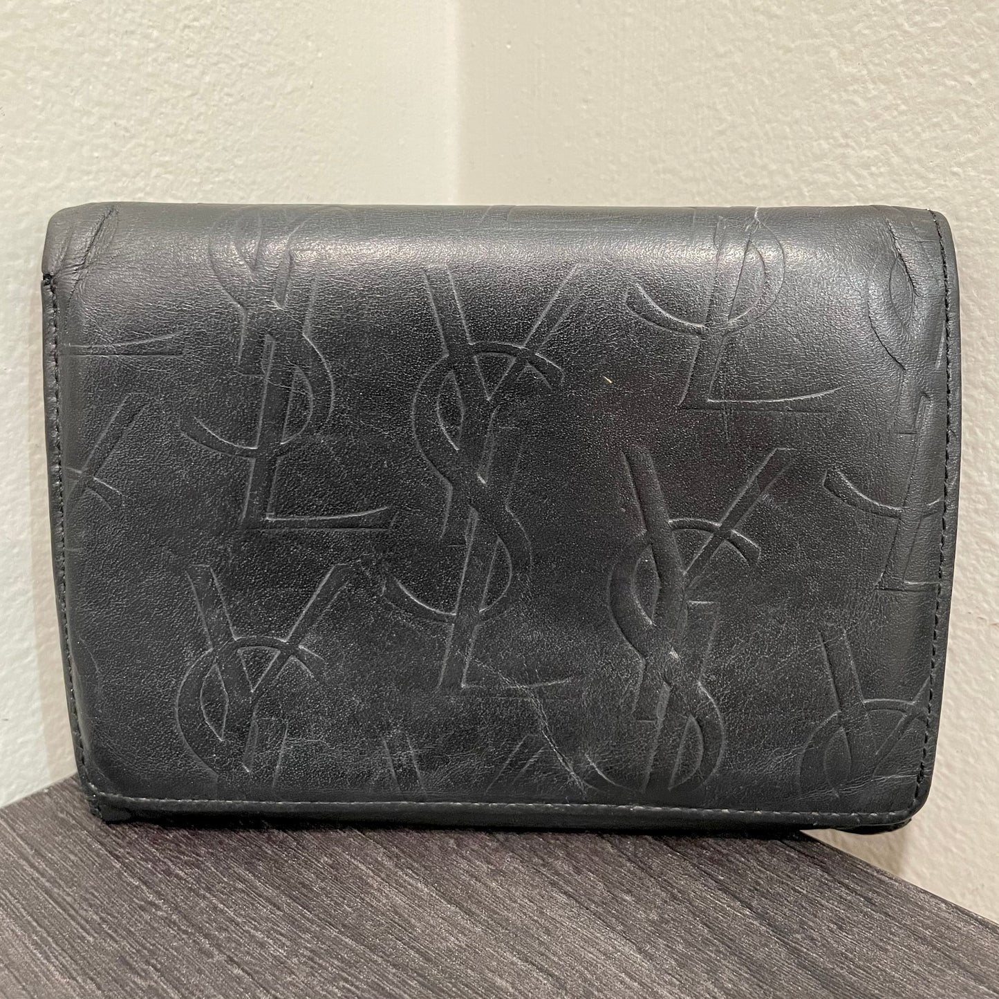 YVES SAINT LAURENT Black Leather Compact Wallet